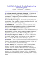 Artificial Selection & Genetic Engineering Vocabulary Words & Definitions sample page