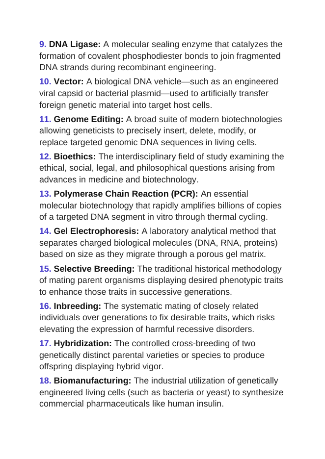 Artificial Selection & Genetic Engineering Vocabulary Words & Definitions sample page