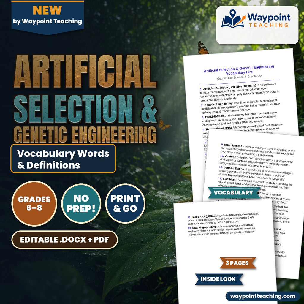 Artificial Selection & Genetic Engineering Vocabulary Words & Definitions cover