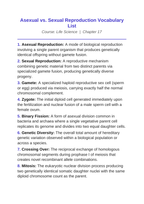 Asexual vs. Sexual Reproduction Vocabulary Words & Definitions sample page