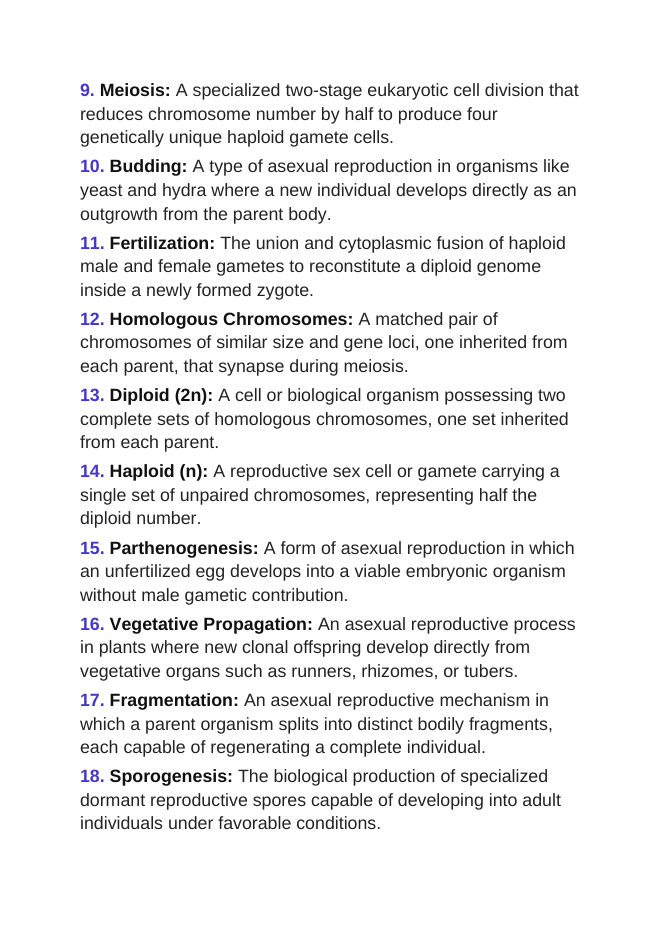 Asexual vs. Sexual Reproduction Vocabulary Words & Definitions sample page