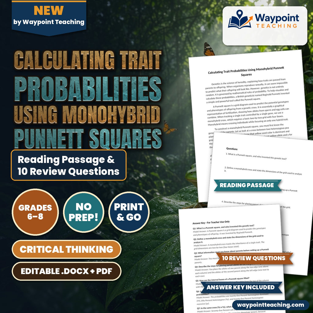 Calculating Trait Probabilities Using Monohybrid Punnett Squares Reading Worksheet cover