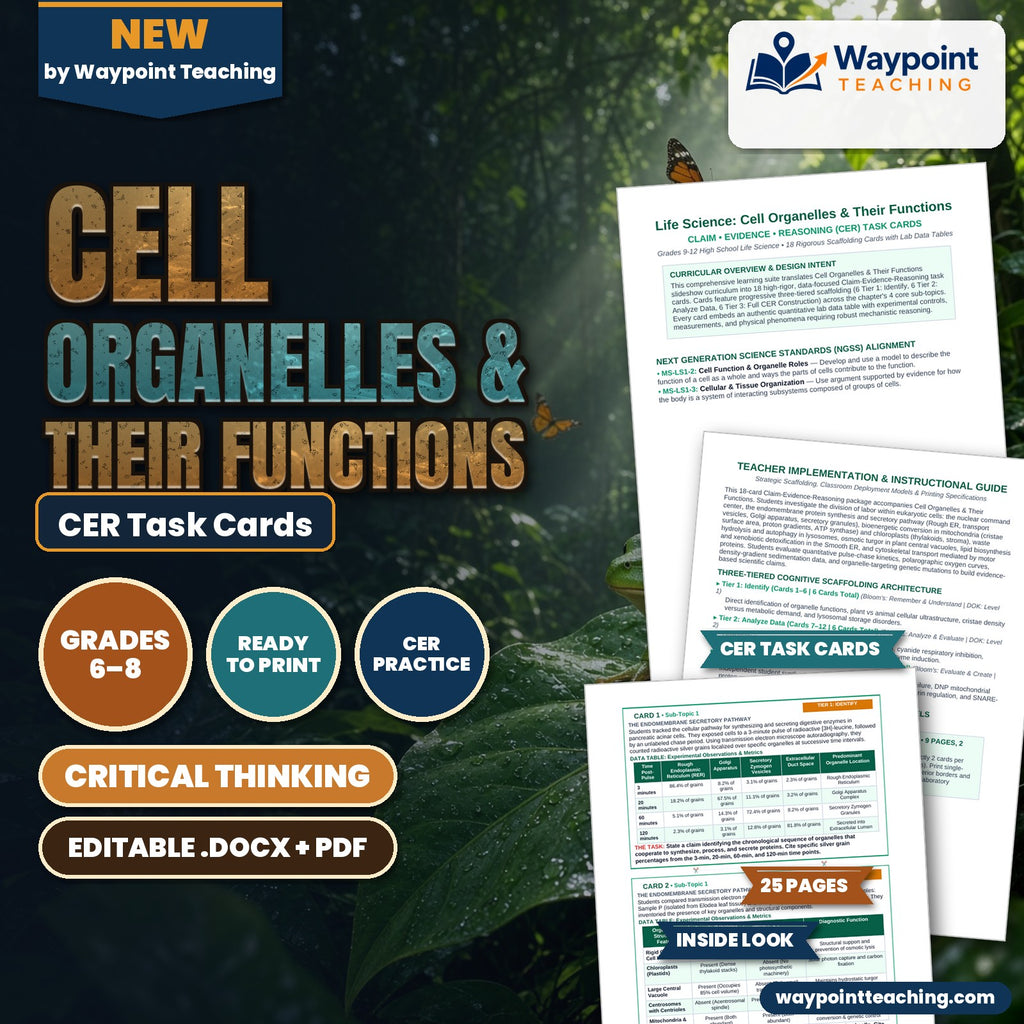 Cell Organelles & Their Functions CER Task Cards cover