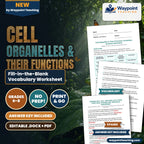 Cell Organelles & Their Functions Fill-in-the-Blank Vocabulary Worksheet cover