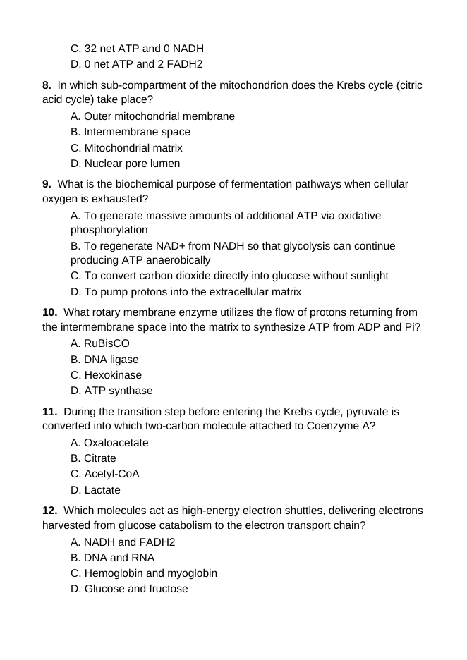 Cellular Respiration Lesson Quiz sample page