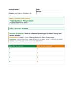 Cellular Respiration Phenomena-Based Lesson: Baker's Yeast Inflating a Balloon in Warm Sugar Water Student Response Sheet sample page