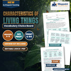 Characteristics of Living Things Vocabulary Choice Board cover