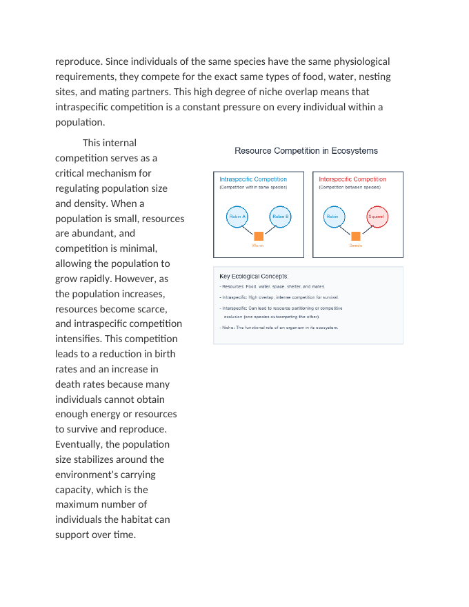 Competition for Resources Intraspecific vs Interspecific Reading Worksheet sample page