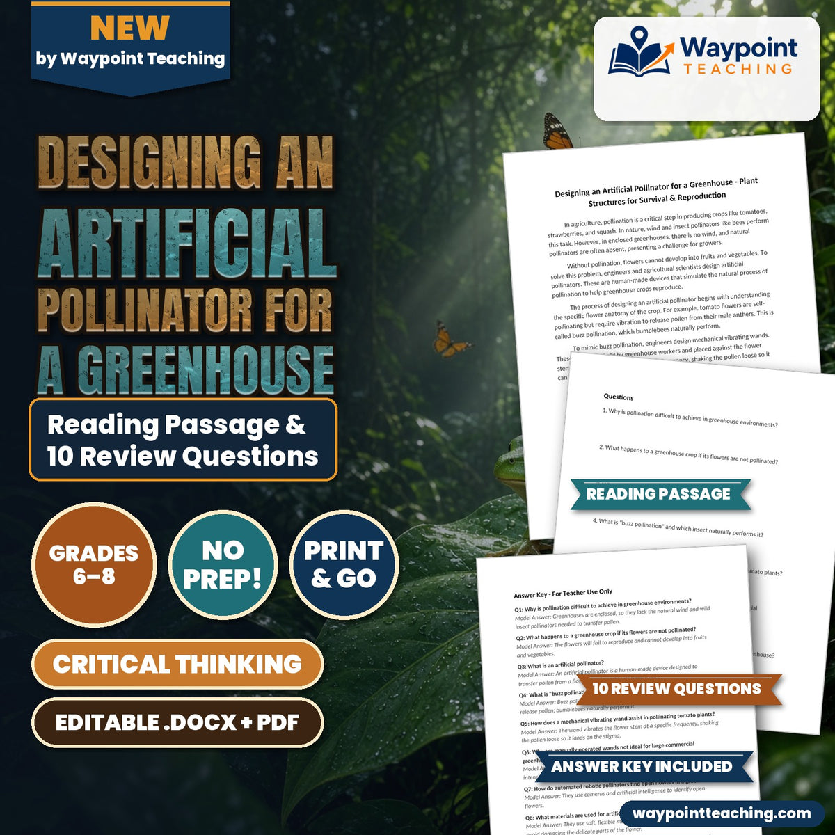 Designing an Artificial Pollinator for a Greenhouse Reading Worksheet cover