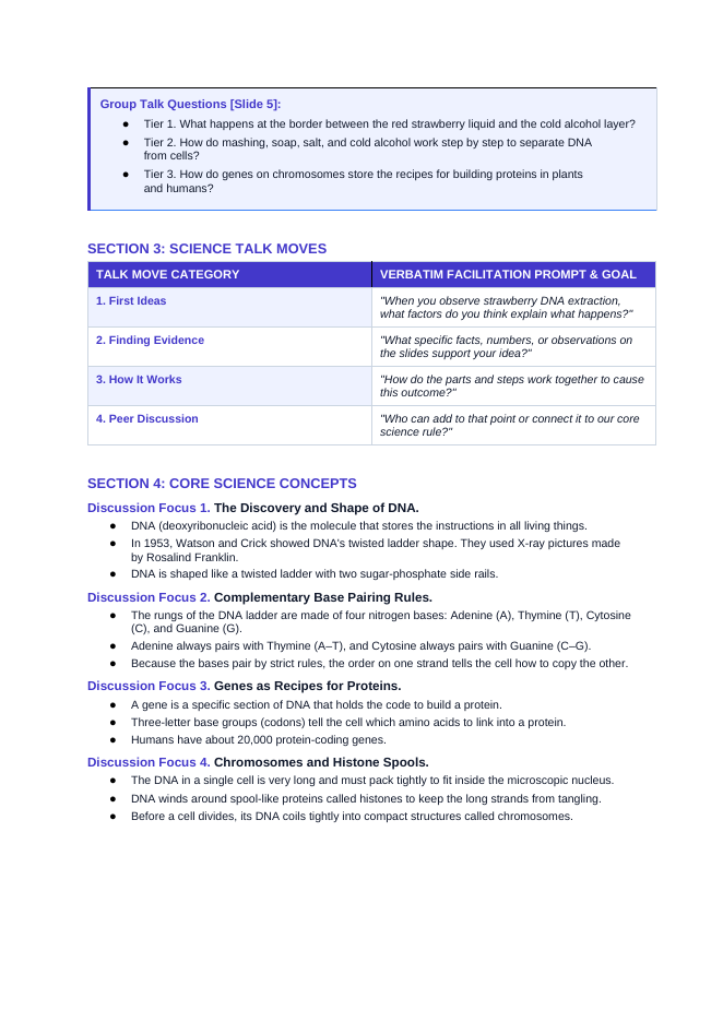 DNA, Genes, & Chromosomes Phenomena-Based Lesson: White Spools of Strawberry DNA in Cold Alcohol Teacher Discussion Guide sample page