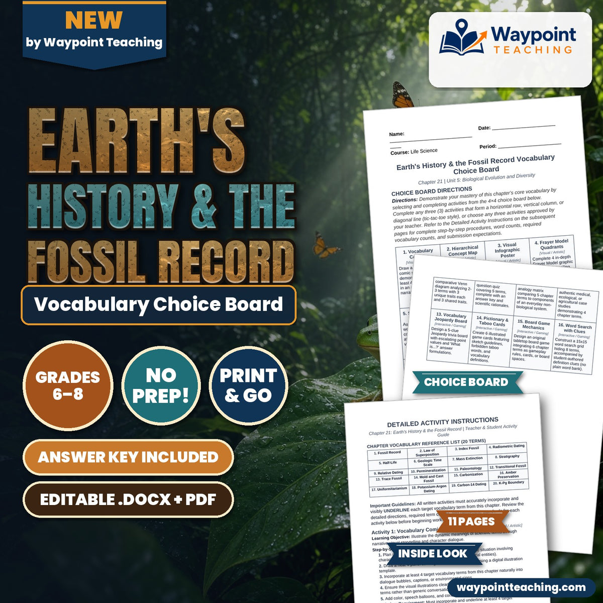 Earth's History & the Fossil Record Vocabulary Choice Board cover