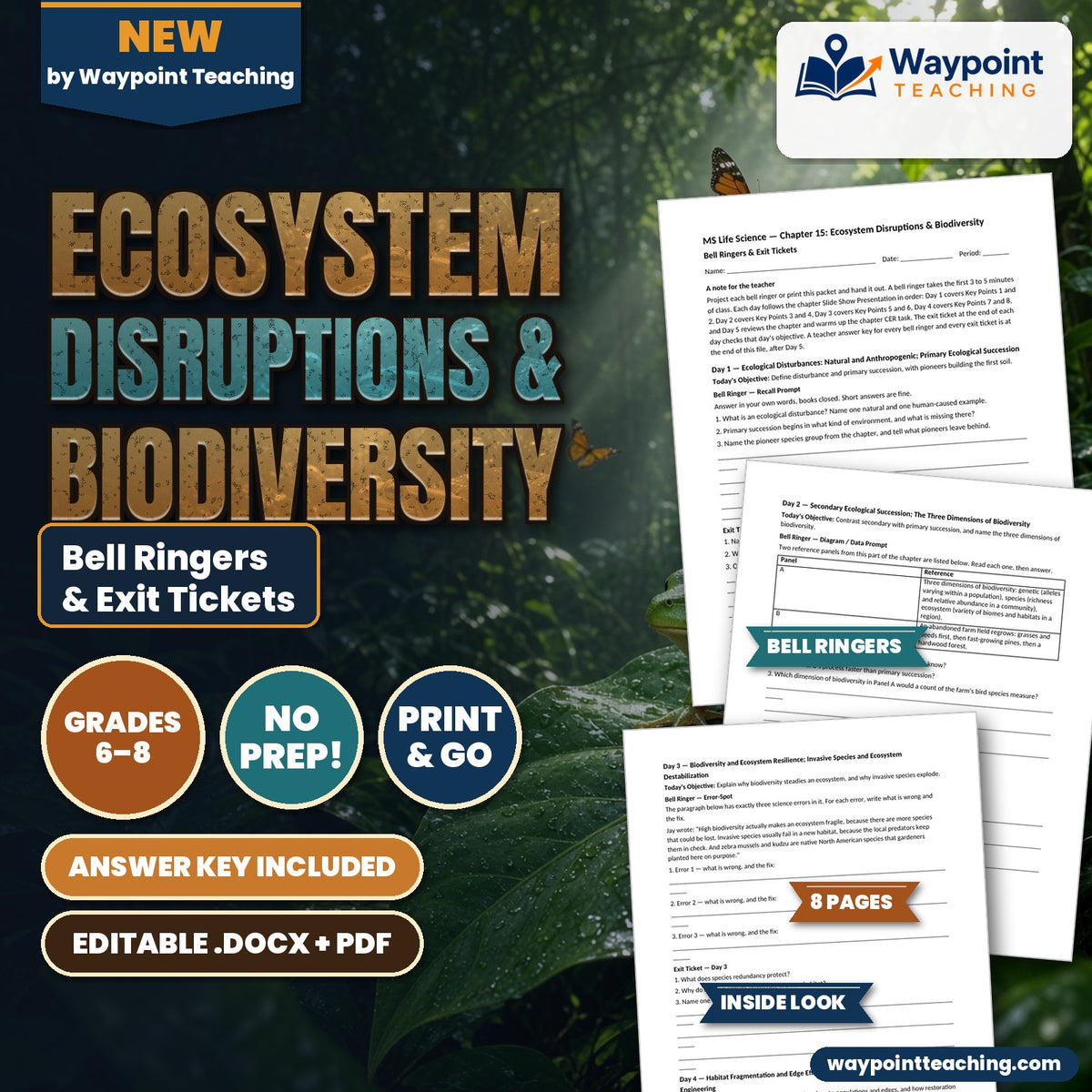 Ecosystem Disruptions & Biodiversity Bell Ringers & Exit Tickets cover
