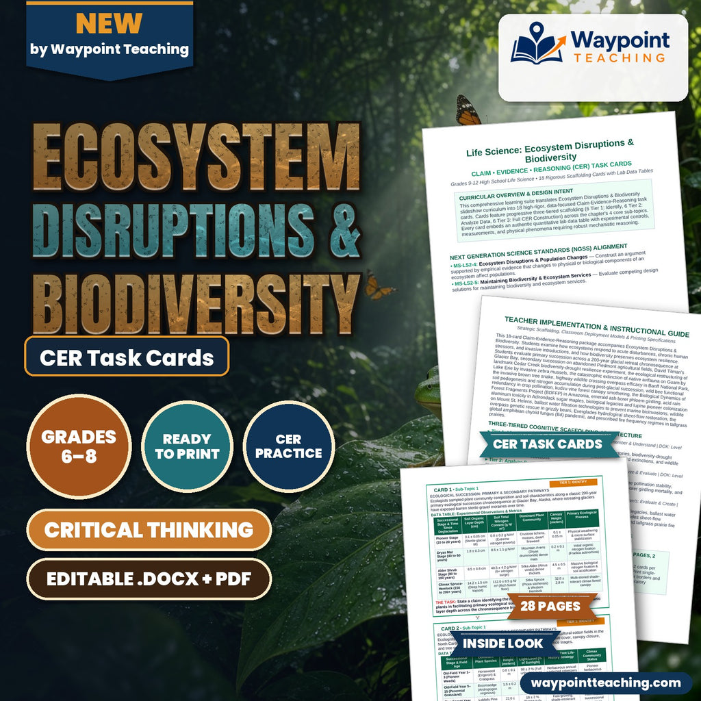 Ecosystem Disruptions & Biodiversity CER Task Cards cover