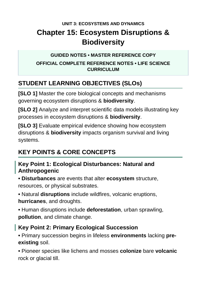 Ecosystem Disruptions & Biodiversity Guided Notes sample page