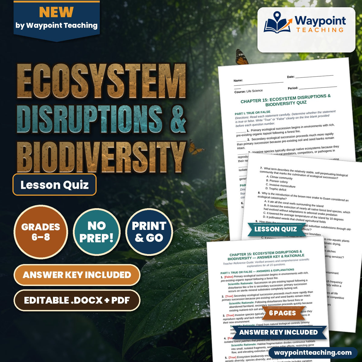 Ecosystem Disruptions & Biodiversity Lesson Quiz cover