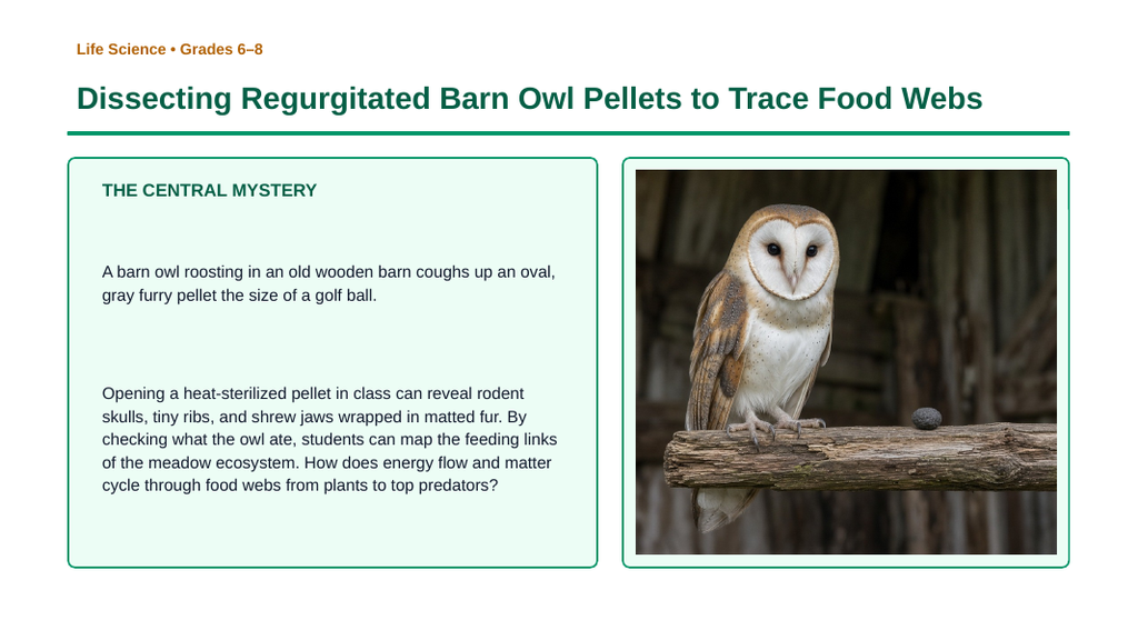 Energy Flow & Food Webs Phenomena-Based Lesson: Dissecting Regurgitated Barn Owl Pellets to Trace Food Webs Presentation sample page
