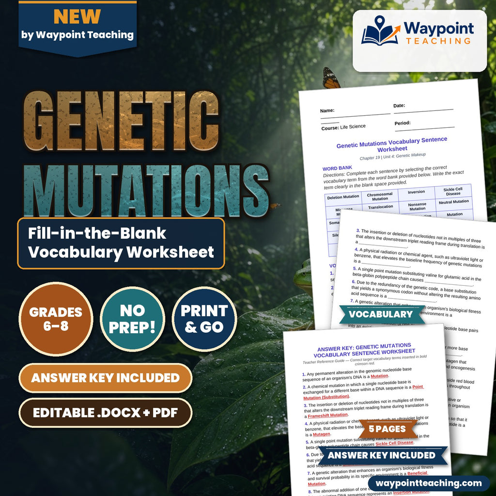 Genetic Mutations Fill-in-the-Blank Vocabulary Worksheet cover