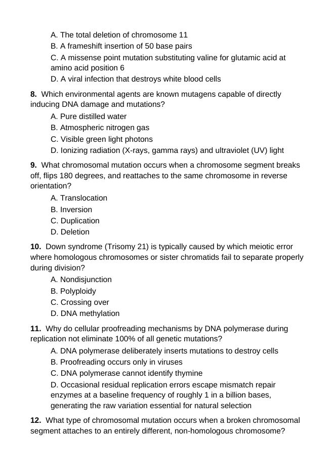 Genetic Mutations Lesson Quiz sample page