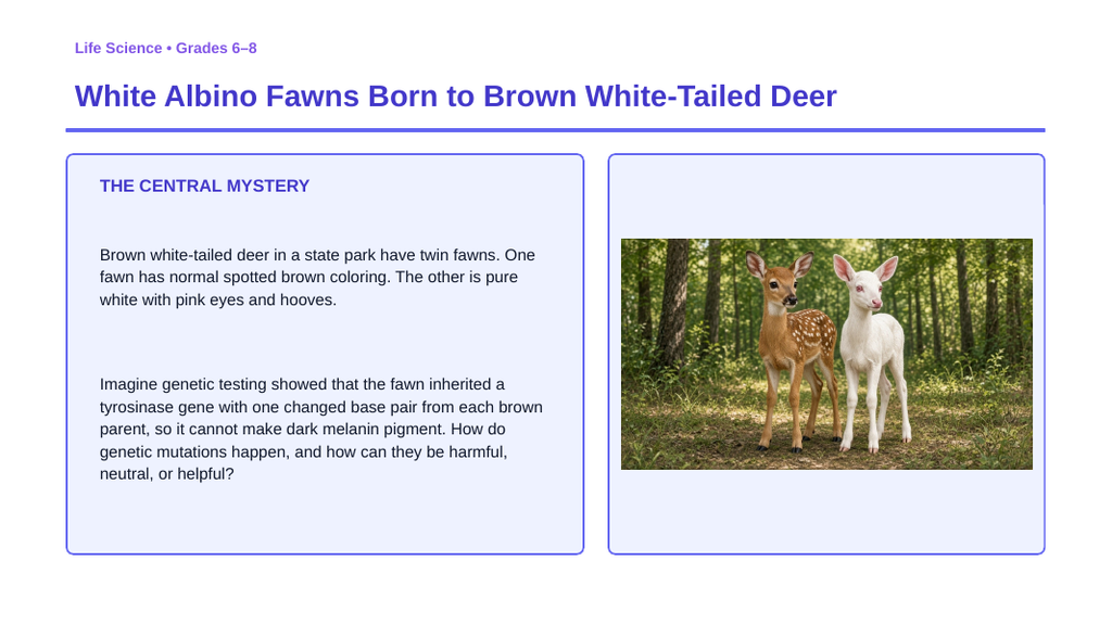Genetic Mutations Phenomena-Based Lesson: White Albino Fawns Born to Brown White-Tailed Deer Presentation sample page