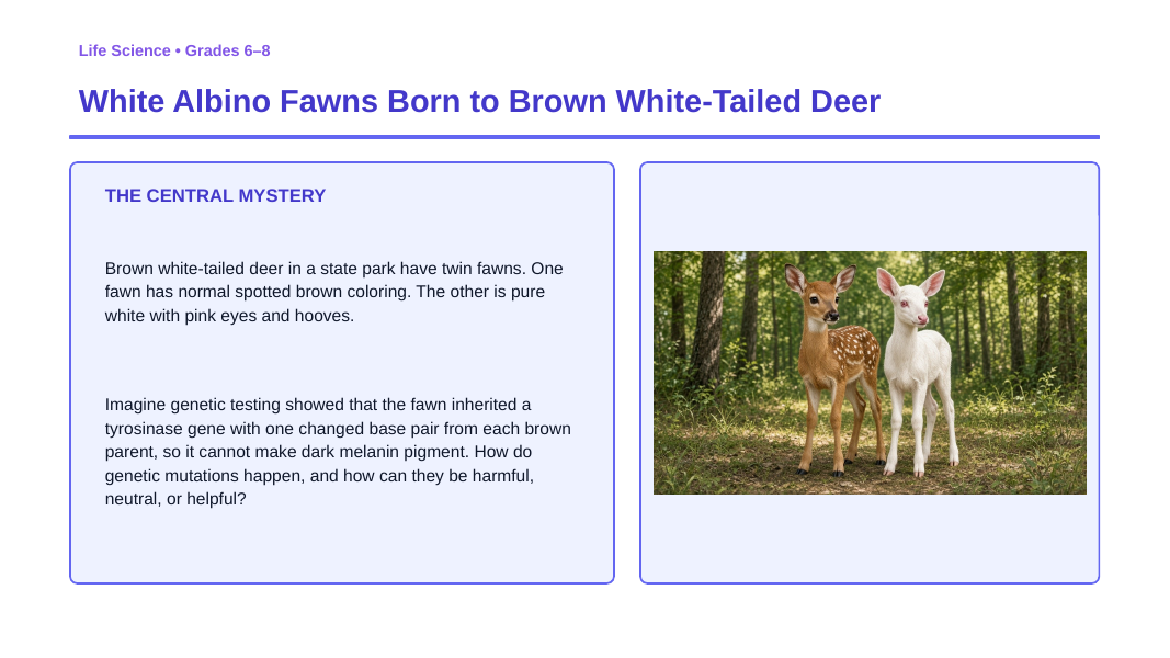 Genetic Mutations Phenomena-Based Lesson: White Albino Fawns Born to Brown White-Tailed Deer Presentation sample page