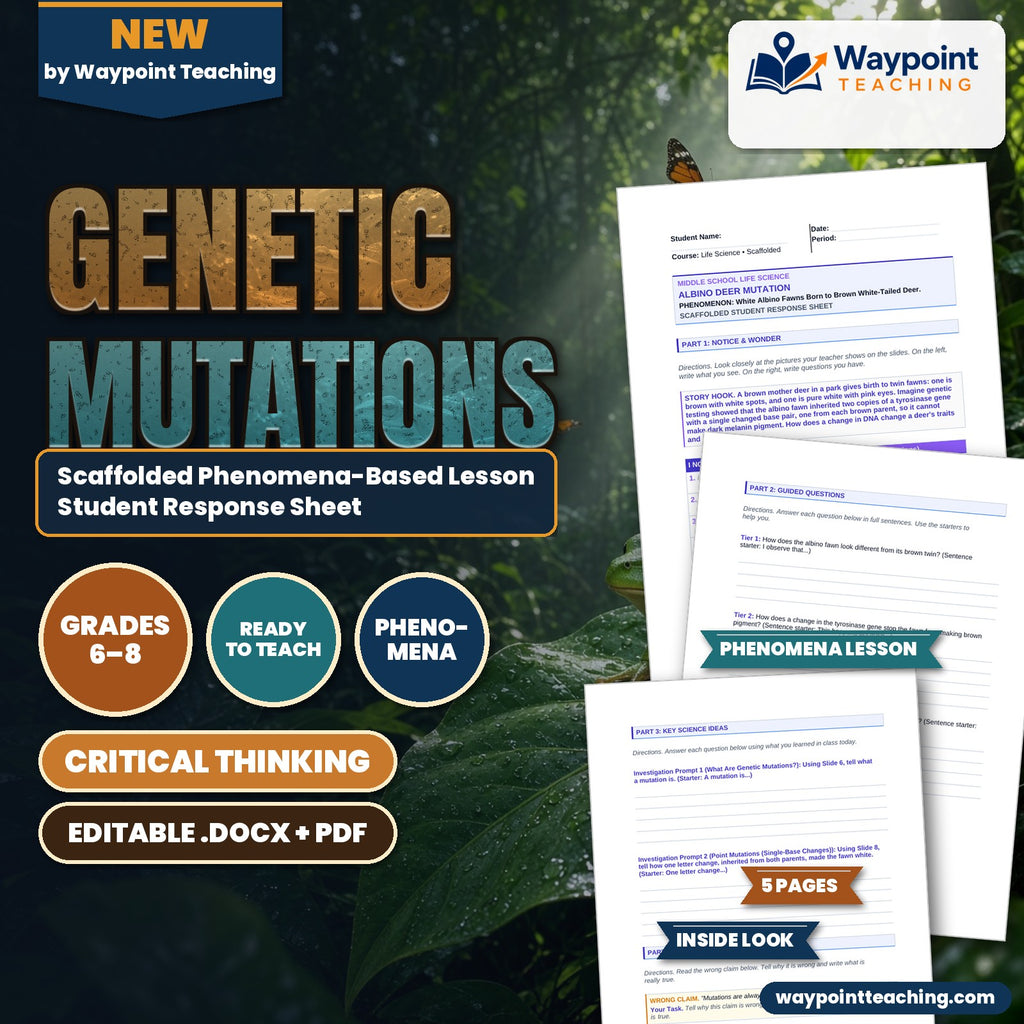 Genetic Mutations Scaffolded Phenomena-Based Lesson: White Albino Fawns Born to Brown White-Tailed Deer Student Response Sheet cover