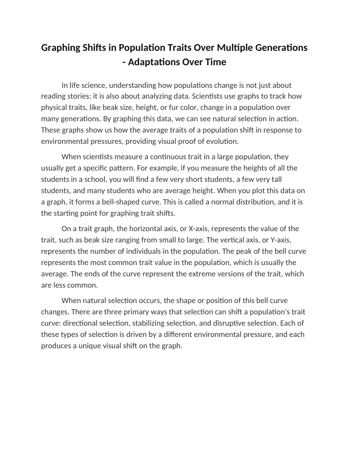 Graphing Shifts in Population Traits Over Multiple Generations Reading Worksheet sample page