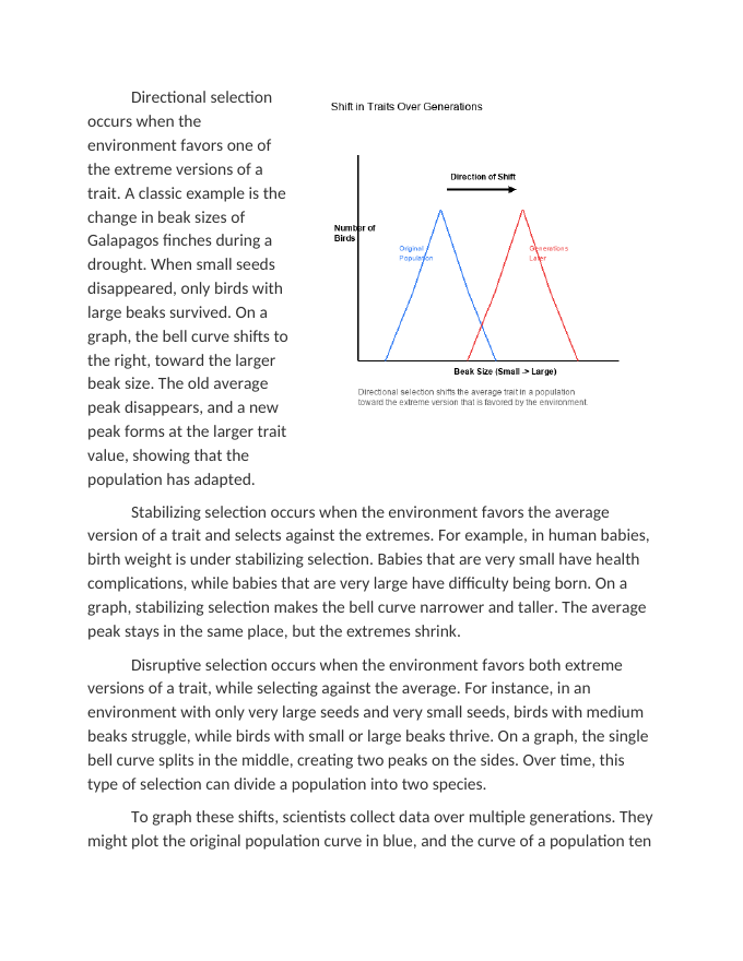 Graphing Shifts in Population Traits Over Multiple Generations Reading Worksheet sample page