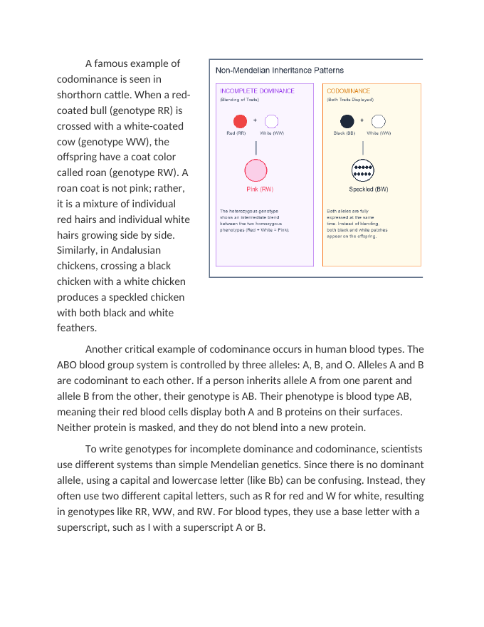 Incomplete Dominance and Codominance in Animal Coloring Reading Worksheet sample page