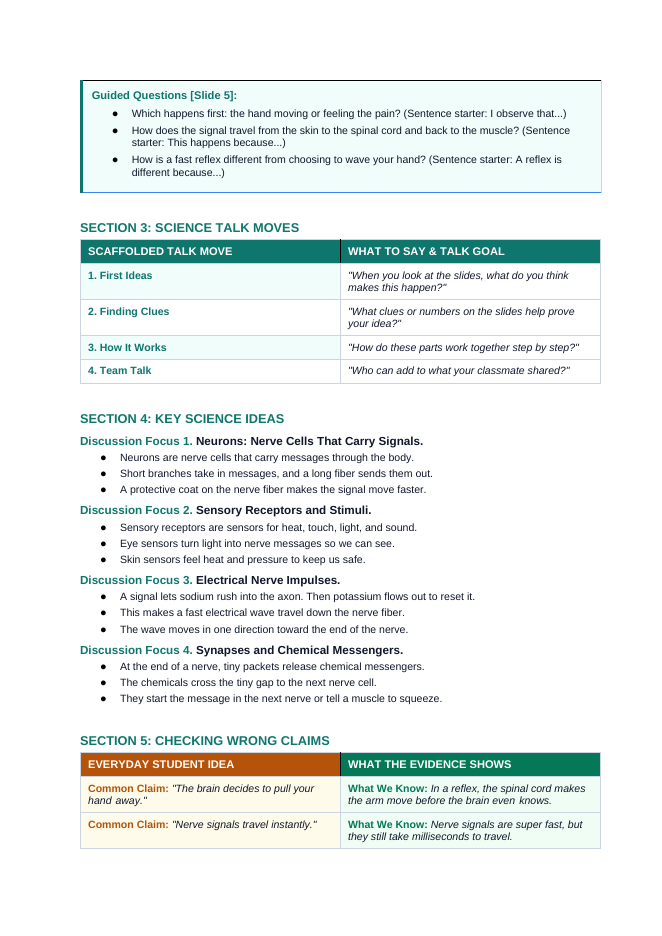 Information Processing & the Nervous System Scaffolded Phenomena-Based Lesson: Instant Hand Withdrawal Reflex When Touching a Hot Pan Teacher Discussion Guide sample page