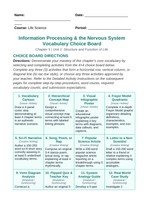 Information Processing & the Nervous System Vocabulary Choice Board sample page