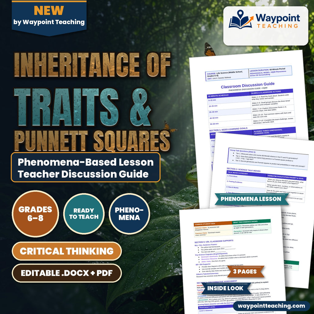 Inheritance of Traits & Punnett Squares Phenomena-Based Lesson: Mendelian 3-to-1 Ratios in Pea Pod Color Inheritance Teacher Discussion Guide cover