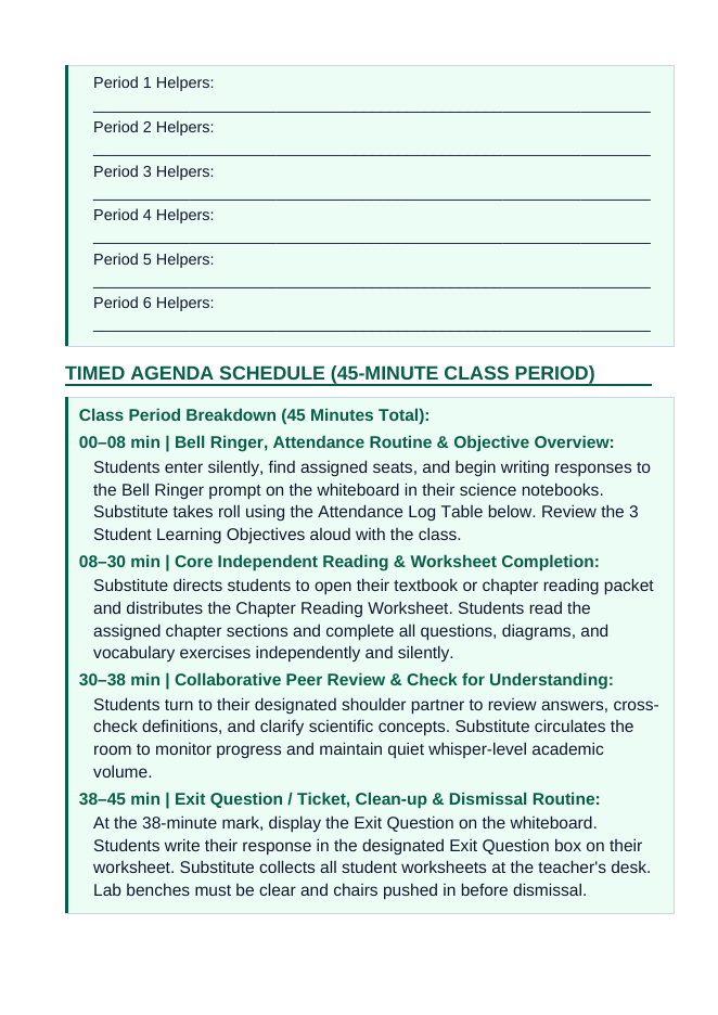 Interacting Relationships in Ecosystems Substitute Lesson Plan sample page