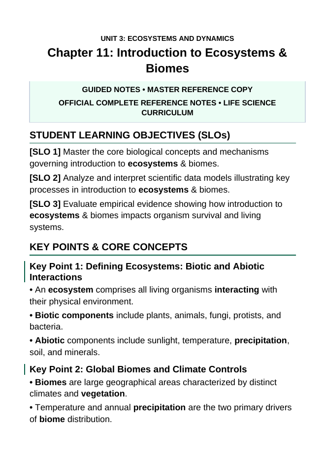 Introduction to Ecosystems & Biomes Guided Notes sample page
