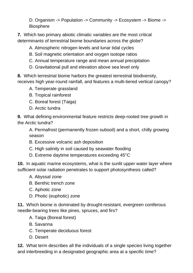 Introduction to Ecosystems & Biomes Lesson Quiz sample page