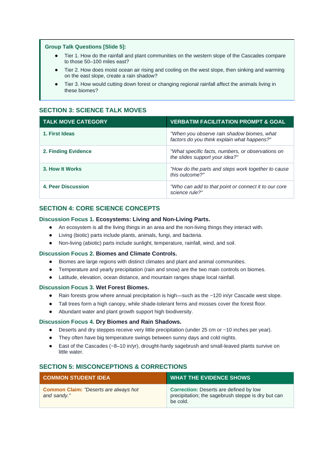 Introduction to Ecosystems & Biomes Phenomena-Based Lesson: Sharp Biome Changes Across a Mountain Rain Shadow Teacher Discussion Guide sample page