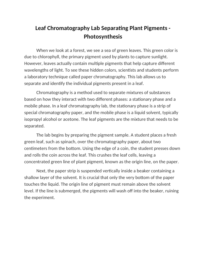 Leaf Chromatography Lab Separating Plant Pigments Reading Worksheet sample page