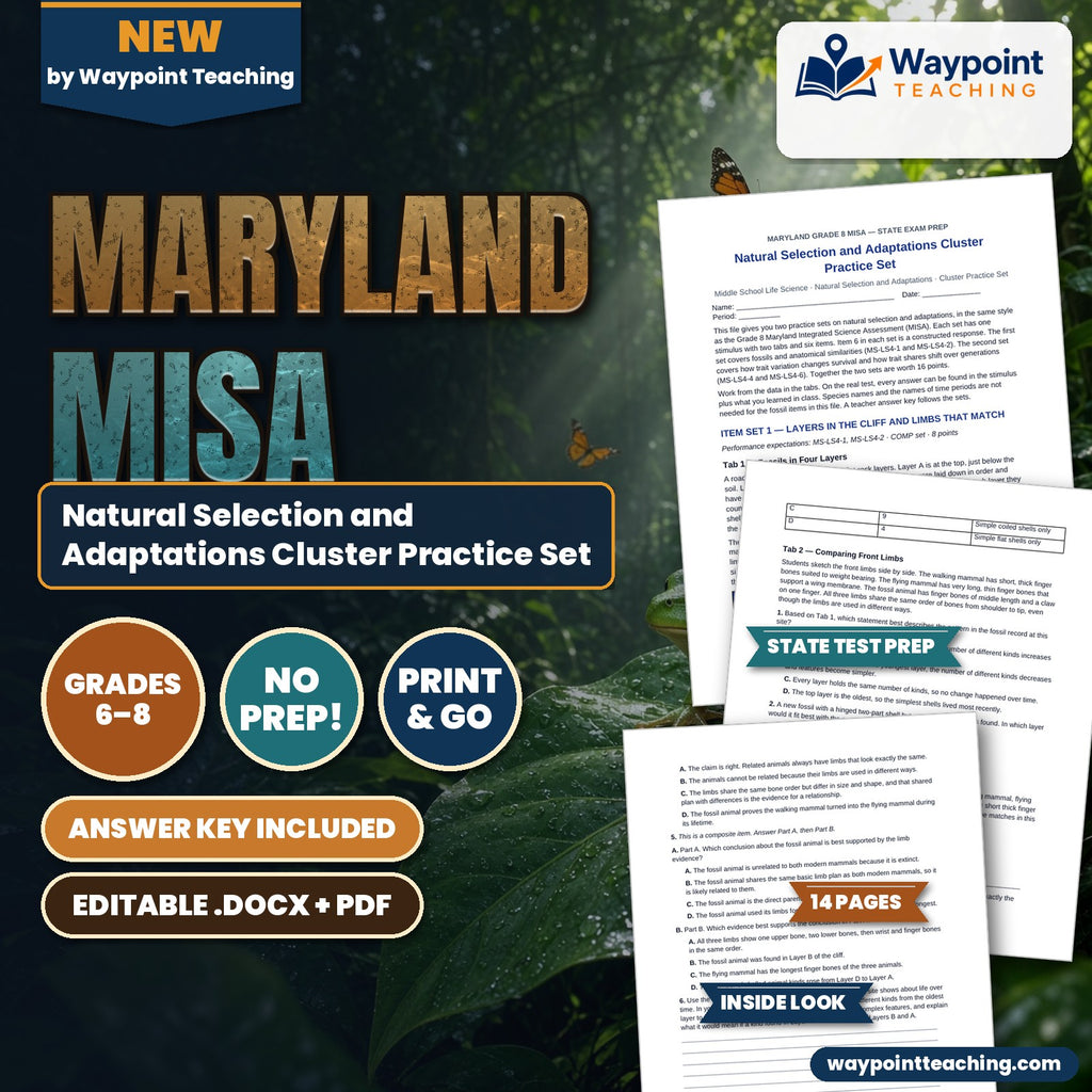 Maryland MISA Natural Selection and Adaptations Cluster Practice Set cover