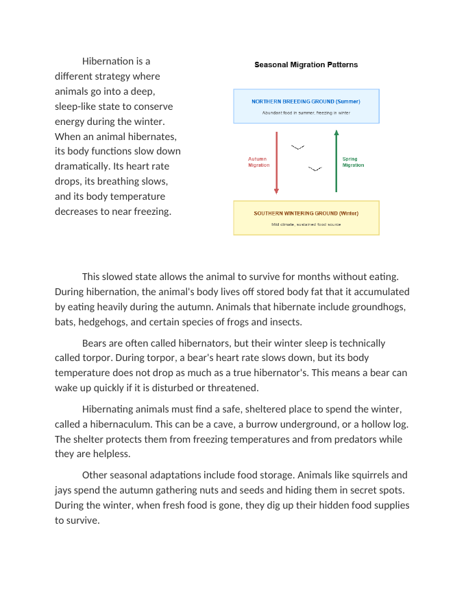 Migration, Hibernation, and Seasonal Behavioral Adaptations Reading Worksheet sample page