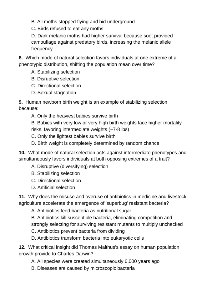 Natural Selection Lesson Quiz sample page