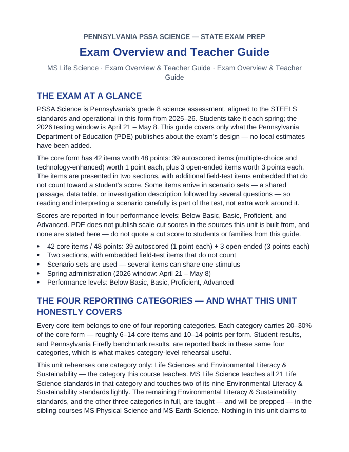 Pennsylvania PSSA Exam Overview & Teacher Guide Exam Overview & Teacher Guide sample page