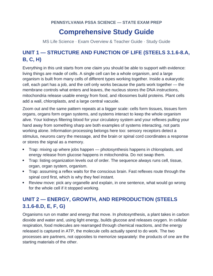 Pennsylvania PSSA Exam Overview & Teacher Guide Study Guide sample page