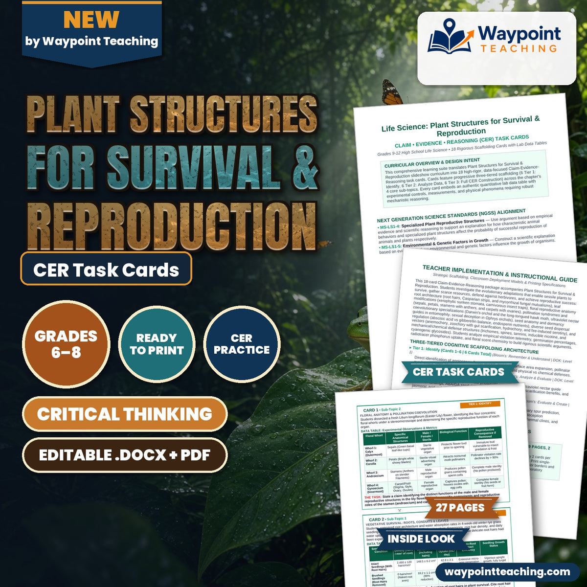 Plant Structures for Survival & Reproduction CER Task Cards cover