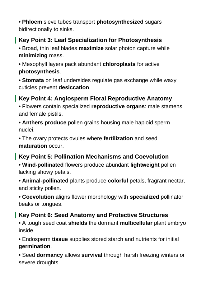 Plant Structures for Survival & Reproduction Guided Notes sample page