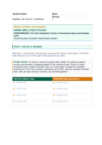 Resource Availability & Population Dynamics Scaffolded Phenomena-Based Lesson: Ten-Year Population Cycles of Snowshoe Hares and Canada Lynx Student Response Sheet sample page