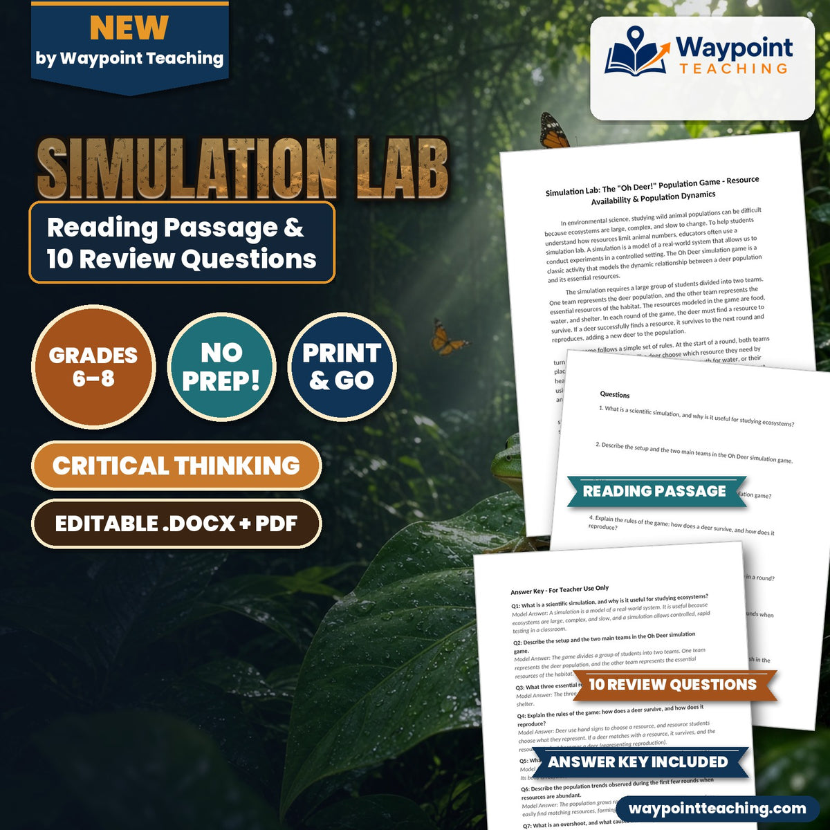 Simulation Lab: The "Oh Deer!" Population Game Reading Worksheet cover