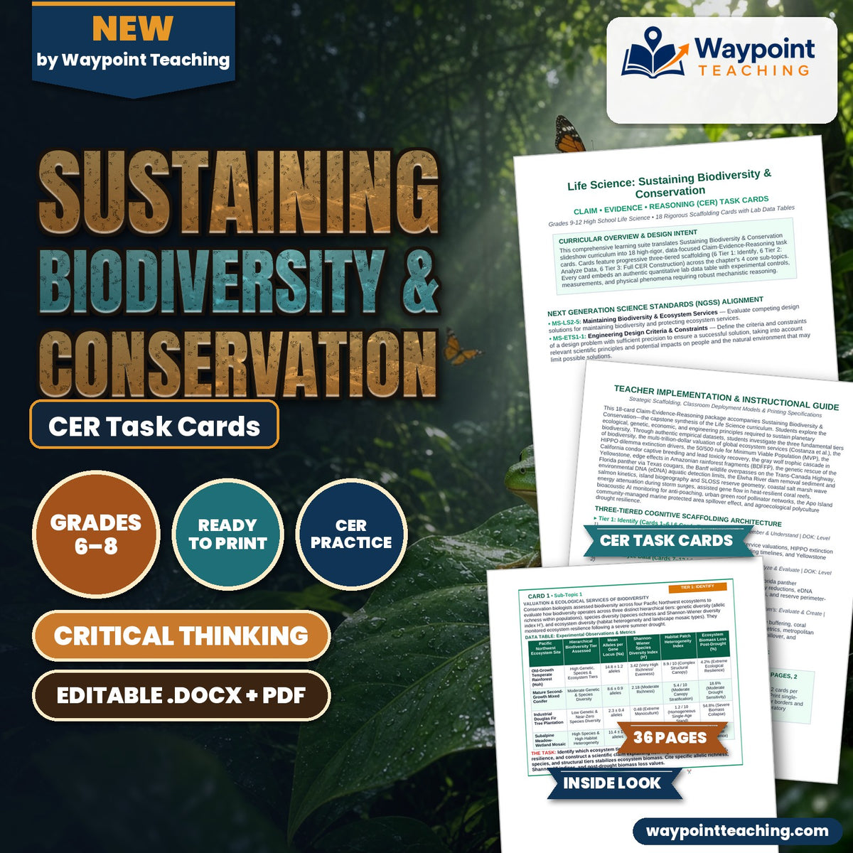 Sustaining Biodiversity & Conservation CER Task Cards cover