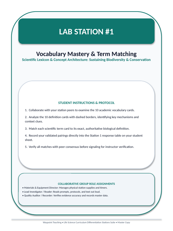 Sustaining Biodiversity & Conservation Differentiation Stations sample page