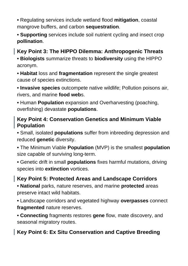Sustaining Biodiversity & Conservation Guided Notes sample page