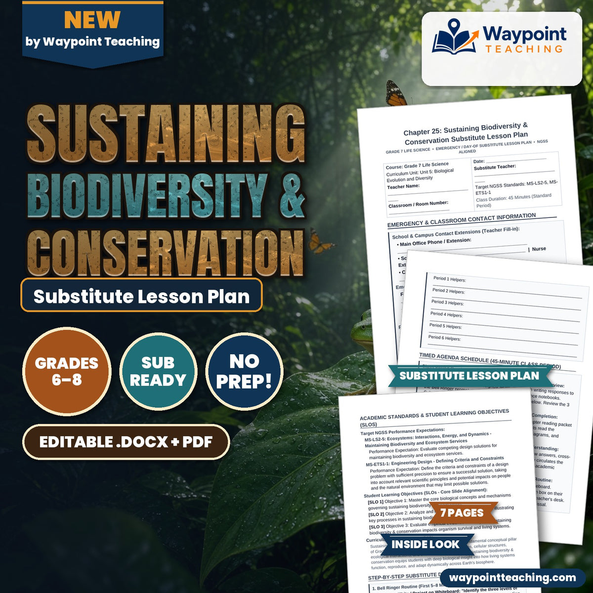 Sustaining Biodiversity & Conservation Substitute Lesson Plan cover