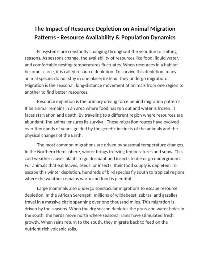 The Impact of Resource Depletion on Animal Migration Patterns Reading Worksheet sample page